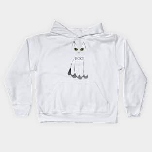 Cat ghost on white Kids Hoodie